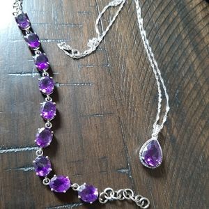 Amethyst jewelry set necklace 9.25 silver